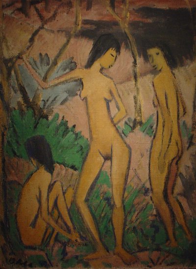 Three Nudes in Landscape by Otto Mueller